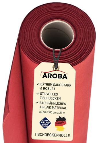 AROBA 1x Airlaid Tischdeckenrolle (Rot, 0,8 m x 24 m) - Stoffähnliche Tischdecke- Hochwertige Tischtuchrolle für Hotel Catering Geburtstag Restaurants Kommunion Taufe