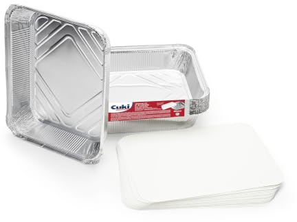Cuki Professional Vaschette in Alluminio Rettangolari con Coperchi, 8 Porzioni, 32 x 26 x h5 cm, 1 Confezione da 25 Pezzi
