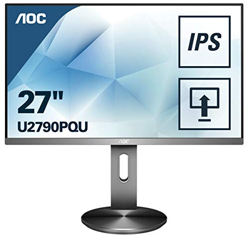 AOC U2790PQU Monitor da 27 IPS, Frameless, UHD 3840x2160, 5 msec, 1 VGA, 2 X HDMI, 1 DP, 2 Porte USB, Speaker, Base Regolabile in Altezza, Grigio