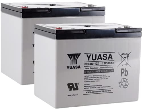 2X AGM 12V / 80Ah Yuasa Blei-Akku - REC80-12I Zyklenfest kompatibel zu 60Ah, 75Ah, 77Ah