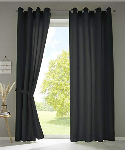 Gardinenbox 2er Set Vorhänge Schal Ösen »Berlin« HxB 245x140 cm Schwarz Blickdicht Microsatin Lichtdurchlässig Uni Matt, 20405N2