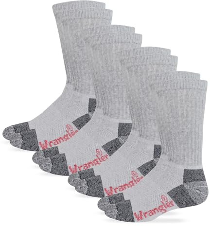 Wrangler Riggs Men's Steel Toe Boot Work Crew Cotton Cushion Socks 4 Pair Pack, Grey, Large