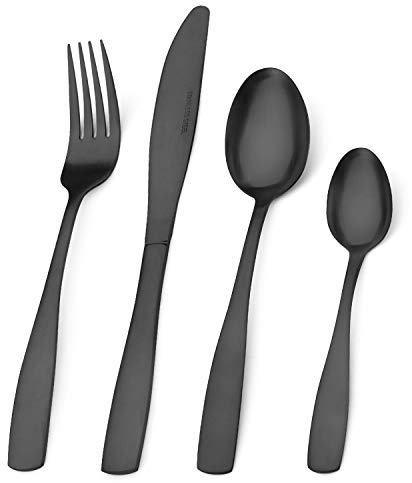 Bettlife 16-Piece Tableware Set - Stainless Steel Flatware & Silverware with Matt Black Knife and Fork Set, Service for 4, Dishwasher Safe