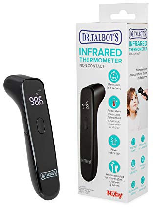 Dr. Talbot's Non-Contact Acrylic Infrared Thermometer with Led Screen, Fever Warning Indicator, Accurate 1 S Reading for Baby, Kids, Adults, Black