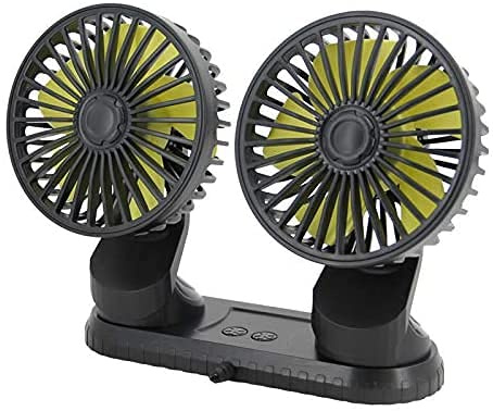 Queta Dual-Head Car Fan 5V Auto Cooling Fan Vehicle Mounted Fan 3 Speed 360 Degree Rotatable Dual Head Air Circulator for Car Dashboard Home Office, Black