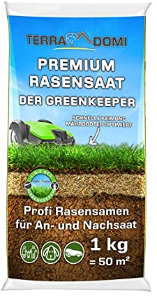 TerraDomi Premium Rasensamen für An-& Nachsaat I Schnellkeimend, robust und für einen dichten grünen Rasen I Mähroboter optimiert I 1kg für 50m²