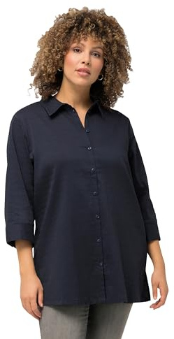 Ulla Popken Damen große Größen Übergrößen Plus Size Bluse, Bubble-Qualität, Hemdkragen, 3/4-Arm