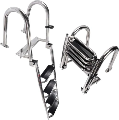 YONIISEA 316 Edelstahl Poolleiter Bootsleiter Klappbar, Badeleiter Boot | bis 220 kg, Extra Breite Rutschfesten Stufen, mit Handlauf, Chlorfest, Poolleiter für 122/132/150 cm Poolhöhe