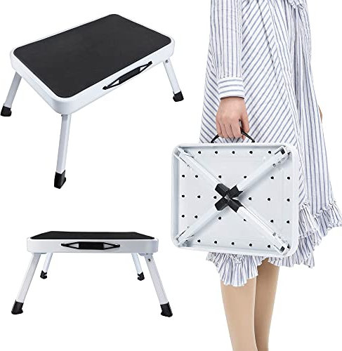 Marche Pied Pliable 1 Marches, Escabeau Pliant en Acier - 48 x 30 x 18cm, Tabouret de Cuisine, Marchepieds pour Enfants Supporter Jusqu'à 150 kg, Antidérapant Échelles Pliantes