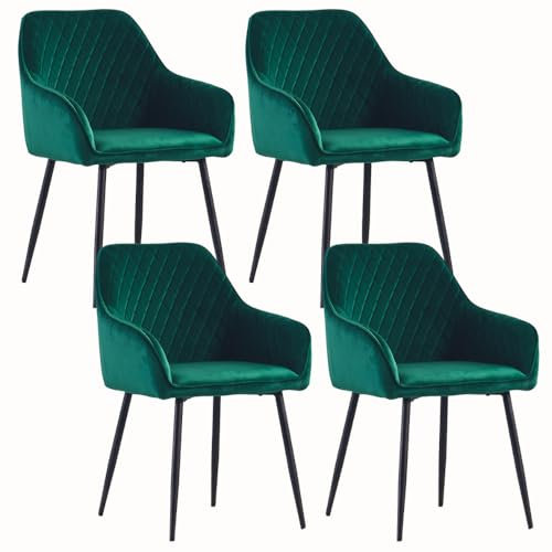 AINPECCA 4er Set Samt Esszimmerstühle bequemer Polsterstuhl mit Armlehnen Küchenstühle mit Robuste Metallbeine Moderne Sessel für Wohnzimmer, Esszimmer, Küche(4, grün)