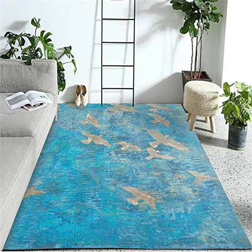 DJHWWD Kinder Teppiche blau Teppich rutschfest Outdoor Teppich Klein Leichtes Luxus-Wohnzimmer Moderne Abstrakte Maschinenwaschbare 200x250cm orientteppiche kuche Teppich modern