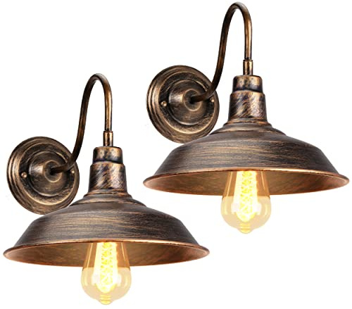 iDEGU 2 Stück Industrie Wandleuchten, 26cm Vintage Wandlampe Innen Retro Wandspot E27 Wandbeleuchtung Wandstrahler für Küche Wohnzimmer Flur Büro (Farbe: Bronze)