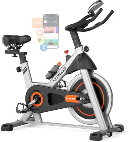 YOSUDA Exercise Bike, Brake Pad Stationary Bike for Home with Exclusive App, Magnetic Indoor Cycling Bike with 300 lb Weight Capacity, Low Noise, Tablet Holder and Fitness Courses for Weight Loss, Friction-Black