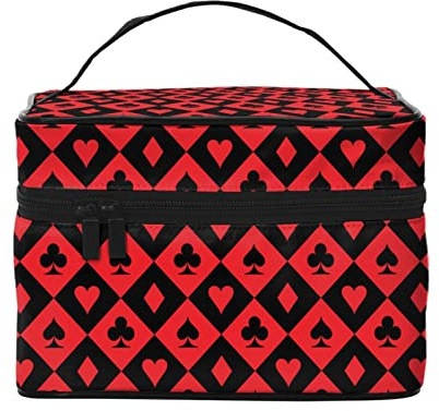 Makeup Bag Travel Cosmetic Bag for Women Girl Large Makeup Organizer Bag Portable Toiletries Bag Red Spade