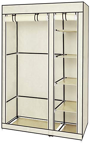 LEADZM Armadio, guardaroba in tessuto pieghevole con cerniera, scomparti, per camera da letto, soggiorno (Beige, 110 x 45 x 175 cm)