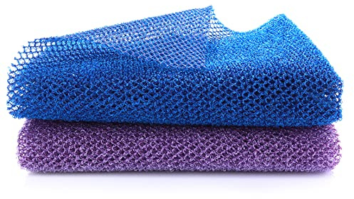 WLLHYF Lot de 2 filets exfoliants africains en nylon pour le dos, le nettoyage du corps, le spa, le massage, le nettoyage en profondeur, pour homme et femme (bleu violet)