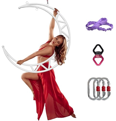 PRIOR FITNESS Aerial Moon Lyra Hoop Set, Classcial Aerial Ring Equipment with Complete Rigging Hardware, Circus Acrobatic Fitness Aerial Hoop Kit, Aerial Yoga Hoop Sling for Home,Gym, Club