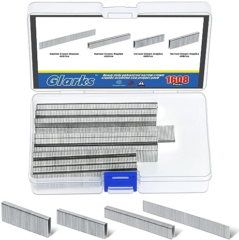 Glarks Assortiment d'agrafes étroites à couronne étroite de calibre 18, 1,27 cm, 1,9 cm, 2,5 cm et clous de frein pour agrafeuse électrique, pneumatique, bricolage (argenté)