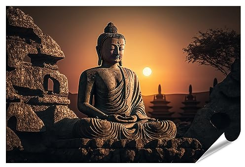 islandburner XXL Bild Poster Buddha Statue Sonnenuntergang Buddha Purnima Vesak Tag Premium Bilder Fotodruck JEKD-PGR