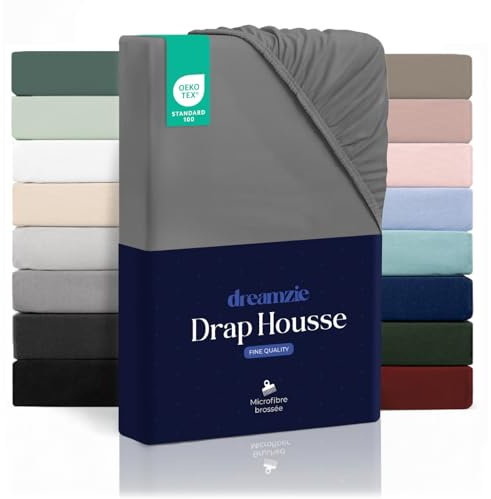 Dreamzie Sabanas 150 x 200 – Bonete 35 cm – Microfibra Suave – para Colchones Gruesos – Certificado Oeko-Tex – Antracita