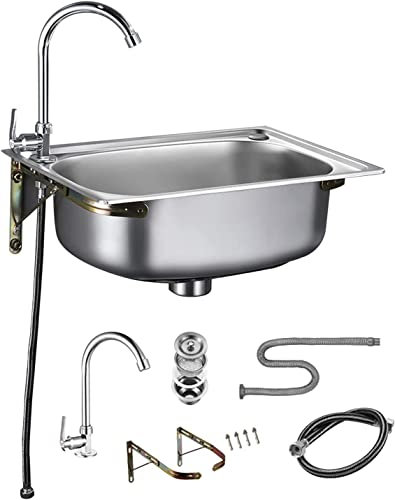 Sink Home Küchenspülen Freistehendes Küchenspüle, 304 Edelstahl-Gartenspüle Kommerzielles Wand-Handwaschbecken, mit Schwanenhalshahn, für Bar, Restaurant, Küche
