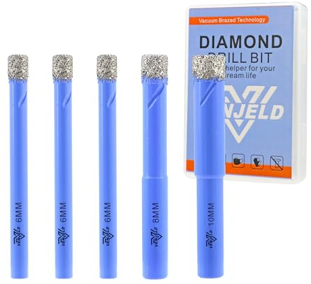 VENJELD Set Punte Trapano Diamantate - 6/6/6/8/10mm 5 Pezzi Punte per Piastrelle Ceramica Porcellana Marmo Granito - Gambo Tondo con Custodia
