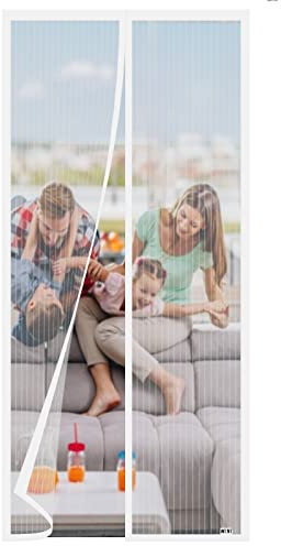 Magnet Fliegengitter Balkontür 110x200 cm, Verschiedene Größen, Aktualisierte Version, Fliegengitter Tür Ist Ideal Für Die Balkontür, Kellertür und Terrassentür, ohne Bohren, Weiß