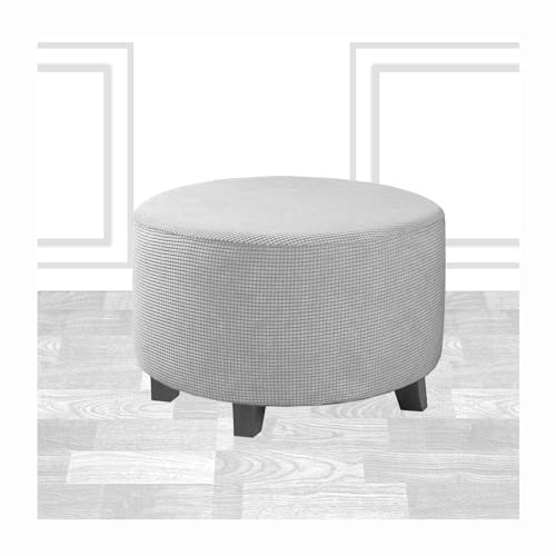 Mswborml Jacquard Hockerbezug Rund, Moderne Ottomane Schonbezug Hocker Bezug Rund, Stretch Hussen für Hocker Rund mit Elastischem Boden, Abnehmbar Ottomane Bezug Rund, Waschmaschinenfest,A,XL1