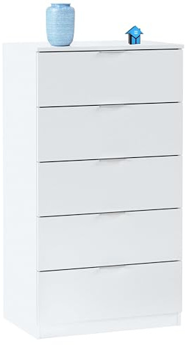 Miroytengo Commode moderne à 5 tiroirs Blanc 60 x 110 cm