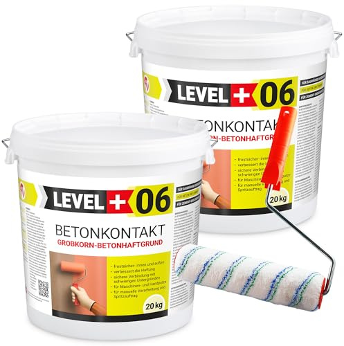 Level+06 Betonkontakt 40 kg Haftbrücke Haftputzgrund Putzgrund Betonuntergründe Betonfarbe+ Farbroller 25cm mit Bügel Set