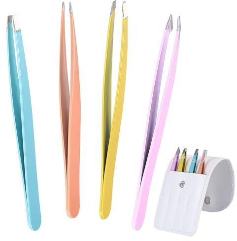 4 STK Pinzetten Set, Edelstahl Pinzette Augenbrauen Zupfen, Augenbrauenpinzette Profi Spitzpinzette, Augenbrauen Pinzette Profi Splitterpinzette für eingewachsene Haare Gesichtshaare Frauen Männer