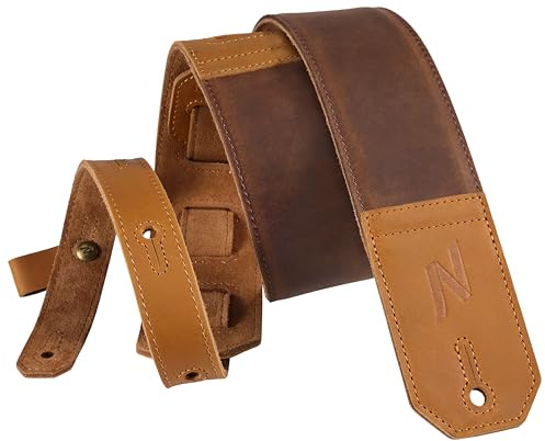 Nefelibata Gitarrengurt, 5,8 cm breit, Vollnarbenleder, Gitarrengurte mit weicher Polsterung für Bass, elektrische und akustische Gitarre (braun)