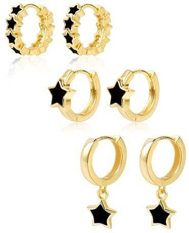 Hoop Earrings for Women Stackable Gold Silver Huggie Earring Set 3 Pairs | Gold Earring Heart Stackable Small Hoops Huggie Earring Set for Women Lady Statement Jewellery Birthday Gifts