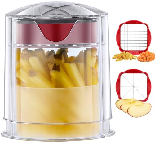 aichilra Vegetable Chopper, French Fries Cutter Fast Cutting with 2 Cutters, Veggie Dicer Cutter Easily Cut in Seconds, Suit for Fruits, Potato, Cucumber, Carrot, Easy to