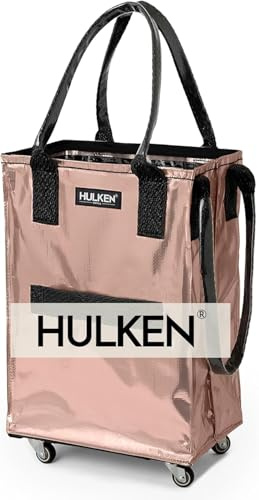 HULKEN - (Klein, Roségold) Wiederverwendbare Einkaufstasche auf Rädern. Der Einkaufswagen trägt bis zu 15 kg, hat robuste Griffe, einen Reißverschluss und ist flach, leicht und zusammenklappbar.