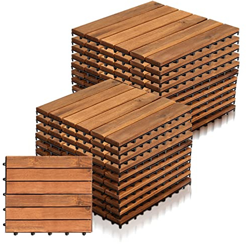Eulenke 2m² Holzfliesen Balkonfliesen Terrassenfliesen 30 x 30 cm, Balkonboden Wetterfest, 6 Latten Fliesen aus Akazien Holz, für Terrassen Balkon Garten(22 Stück)
