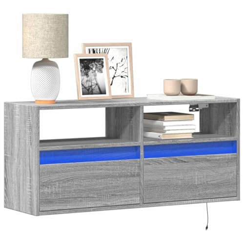 ShGaxin 852339 Meuble TV mural avec lumières LED Gris Sonoma 100 x 31 x 45 cm