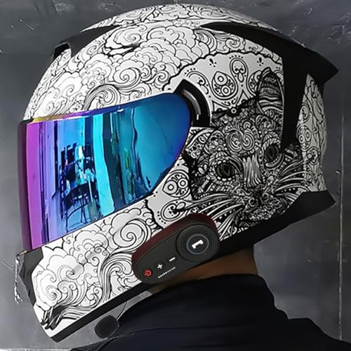 Letetexi Bluetooth Intégré Casque Integral Moto Homme Casque Scooter Femme Homologué ECE Anti-buée Visiere Teintée Casques Intégraux pour Moto Casque Quad Noir Réduction Bruit Noël M~XXL