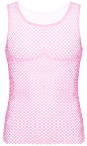 Camiseta Tirantes Malla Sexy Hombre Ver a Través Chaleco Rejilla sin Mangas Transparente Ropa Interior Elástica (Size:XL,Color:Rosa)