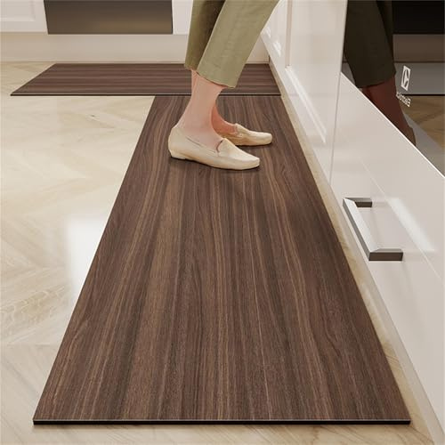 Highdi Holzmaserungsdruck Küchenläufer, Saugfähig Küchenteppich, Teppich Küche Teppich Flur, Waschbarer Teppich, Küchenläufer rutschfest, für Eingangsbereich Esszimmer (60x180cm,Kaffee)