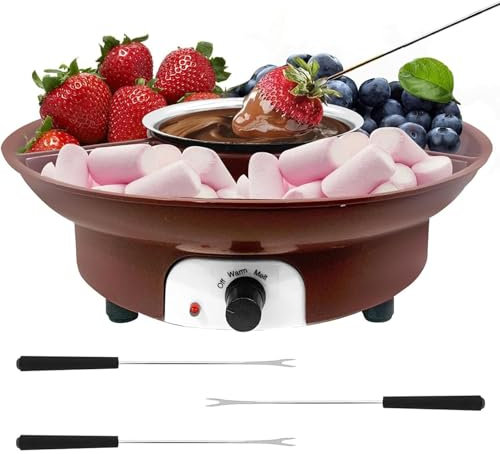KANLVU Set De Fondue De Chocolate Eléctrico Chocolate Fondue con Bandejas Bricolaje Fondue Queso Fundidor Calentador De Chocolate para Mojar(Brown)