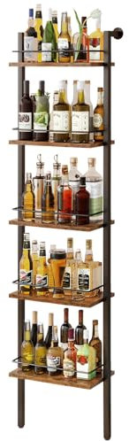 YMYNY 5-Tier freistehende Weinregale, Liquor Flasche Display Regal mit Zäunen, Wand montierte schwimmende Regal Lagerstand für Küche, 43 x 20 x 177 cm Vintage Brown HWR001H