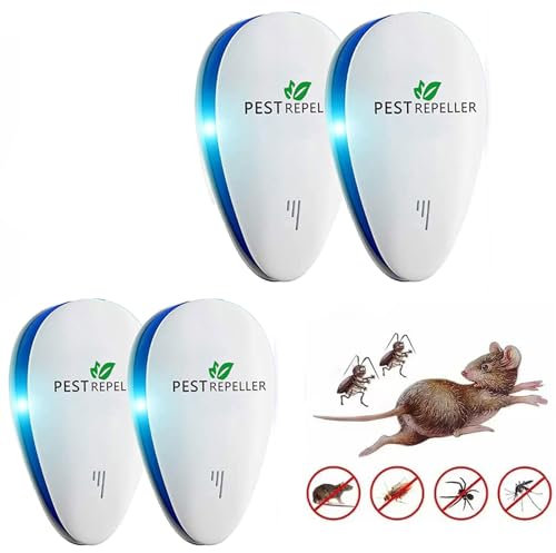Ultrasonic Pest Repeller 4 Pack - Powerful Mouse Repellent - Wide Frequency Range Pest Control Device - Ideal for Mice, Rats, Mosquitoes, Cockroach, Moths, Ants