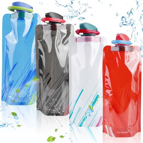 GAOUTO Set Di 4 Bottiglie Pieghevoli Da 700ml: Ultra Leggere, Bottiglie Riutilizzabili, Sicure E Senza BPA, Ideali Per Escursioni, Viaggi E Attività All'Aperto (Blu, Nero, Bianco, Rosso)