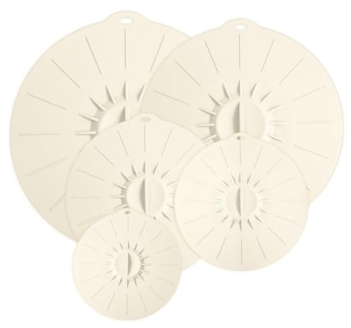 5 Stücke Silikon Deckel, Wiederverwendbar Silikon Staubdicht Hitzebeständig | 5 Größen Staubdicht Hitzebeständig Frischhaltedeckel mit Saugeffekt Fuer Küche (Beige)