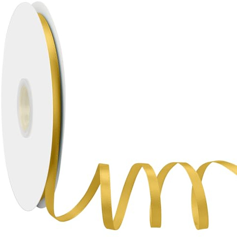 Satinband Schleifenband Golden, Dooozy 6mm 91m Geschenkband Dekoband, Stoffband für Verpacken Geschenken Weihnachten Hochzeit Dekorieren