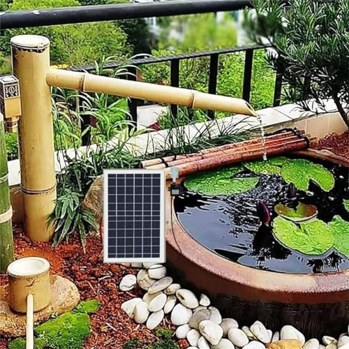 ASerZenith Fontaine Solaire Décorative en Bambou, Kit De Fontaine À Eau pour Jardin Zen, Fontaine À Eau Feng Shui en Bambou avec Pompe, Bec Verseur pour Jardin Japonais Extérieur