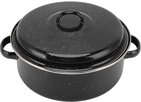 Pequeña Asadera con Tapa, Asadera con Tapa No Barbaco de Barbacoa Negro de Esmalte Negro para Batatas Tostadas Castañas (Cubierta de hierro 26CM)
