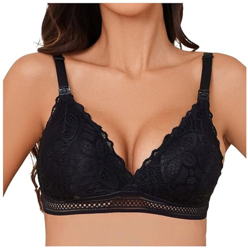 Spitze Mutterschaft Still-BHS Gepolstert Nahtloser Still-BH zum Schlafen Schwangerschafts BH ohne Bügel Baumwolle Weiche Große Brüste BHS Komfort Umstands Schlaf Bralette zum Stillen für (Black, S)