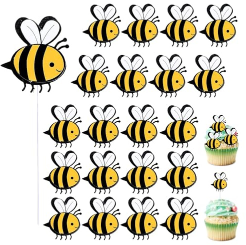 30 Pezzi Decorazioni per Torta a Forma di Ape, Decorazione per Cupcake a Forma di Api a Doppio Strato, Tema Ape Cupcake Topper per Bambini, Ragazzi, Ragazze